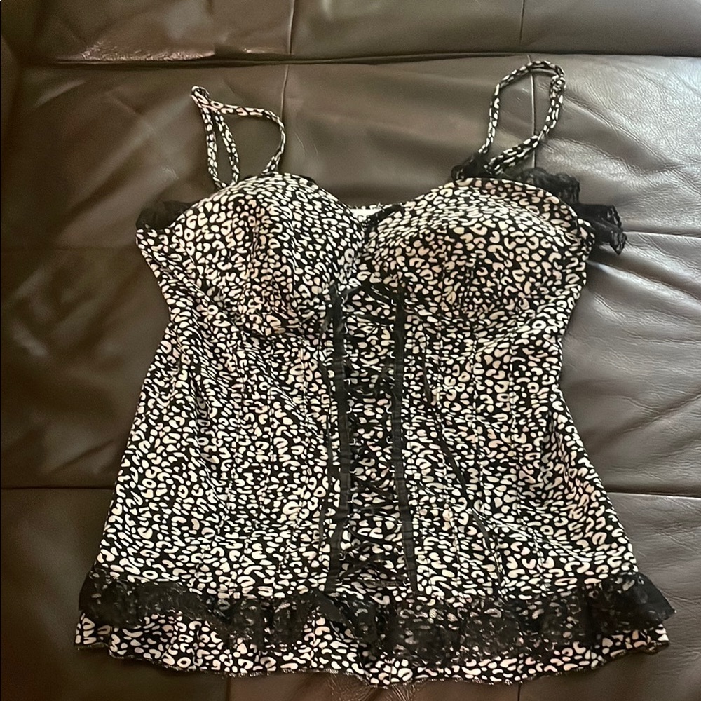 Leopard Print Lace Trim Top W/ Built in Support